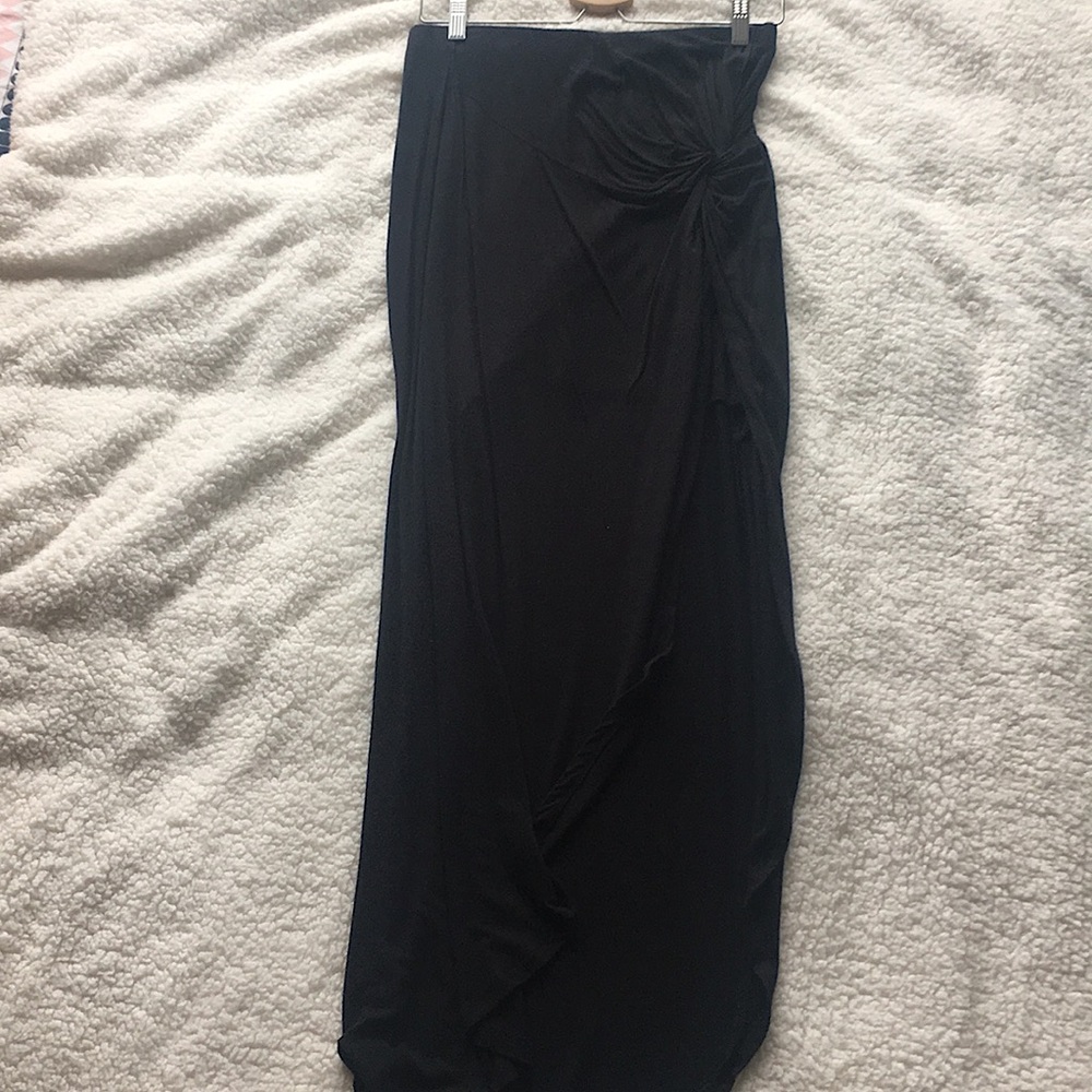 Black Asymmetrical Midi Skirt - Thigh High Slit